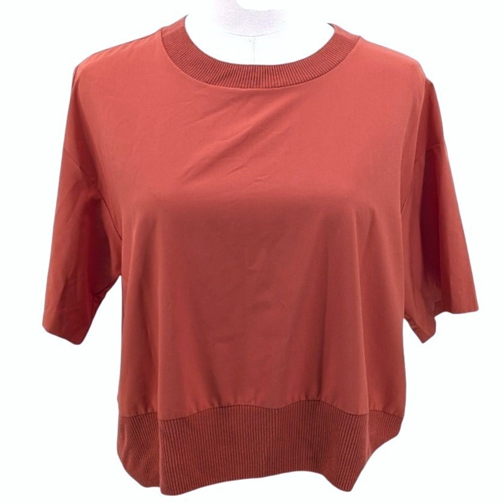 Athleta Zephyr Crop Tee Womens Rust Orange Featherweight Stretch Performance Top